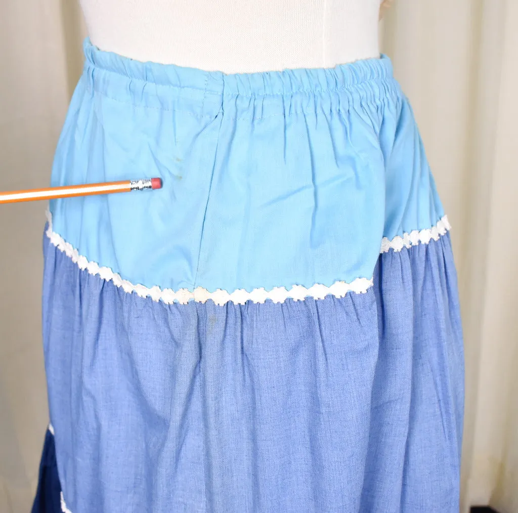 1970s Vintage Blue Tiered Skirt
