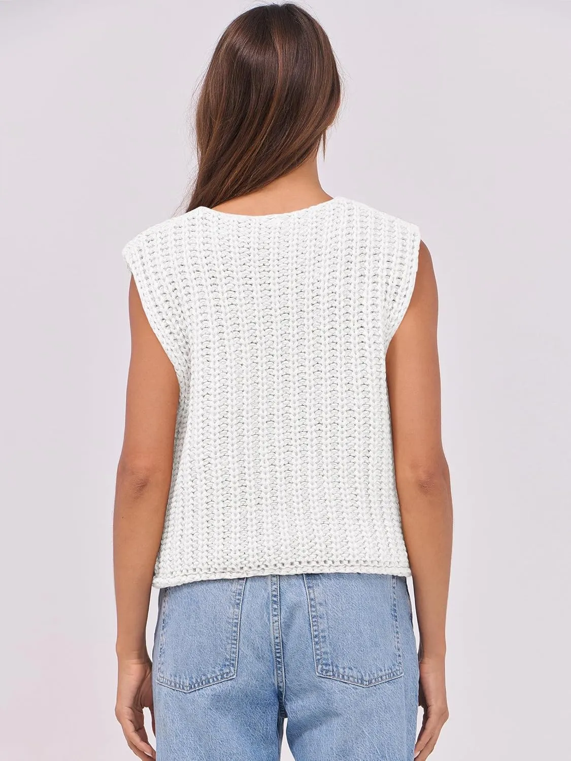 ANRABESS Women Chunky Knit Sweater Vest Button Down Casual Sleeveless Cardigan with Pockets Spring Trendy Outfits 2025