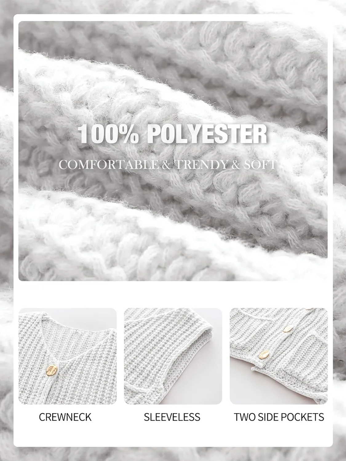 ANRABESS Women Chunky Knit Sweater Vest Button Down Casual Sleeveless Cardigan with Pockets Spring Trendy Outfits 2025