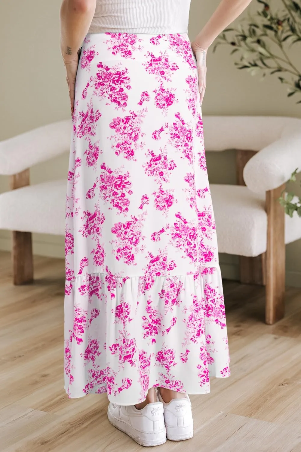 Apvirdy Women's Boho Floral High Waist Ruffle Split Maxi Skirts Printed Slim Fit Summer Flowy Long Skirt