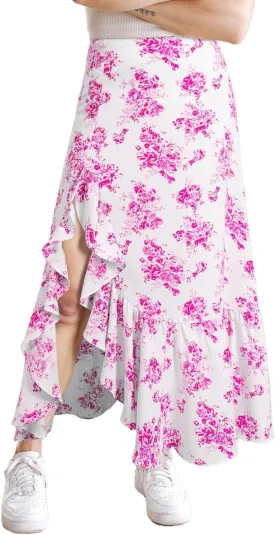 Apvirdy Women's Boho Floral High Waist Ruffle Split Maxi Skirts Printed Slim Fit Summer Flowy Long Skirt