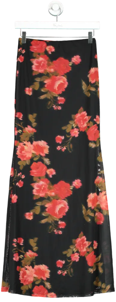 ASOS Black Floral Midi Skirt UK S