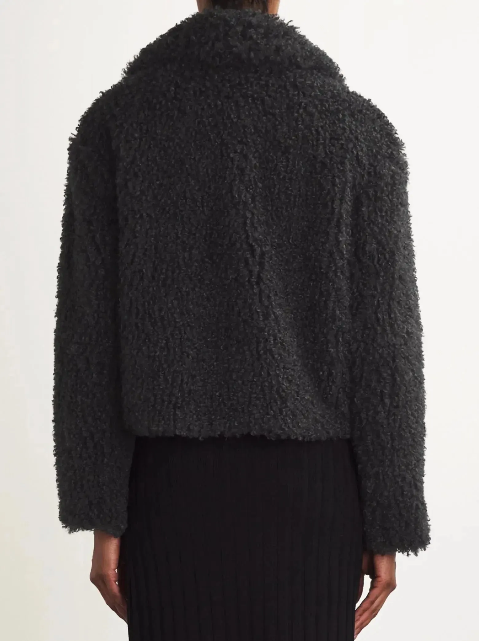 Black Faux-Shearling Cropped Jacket