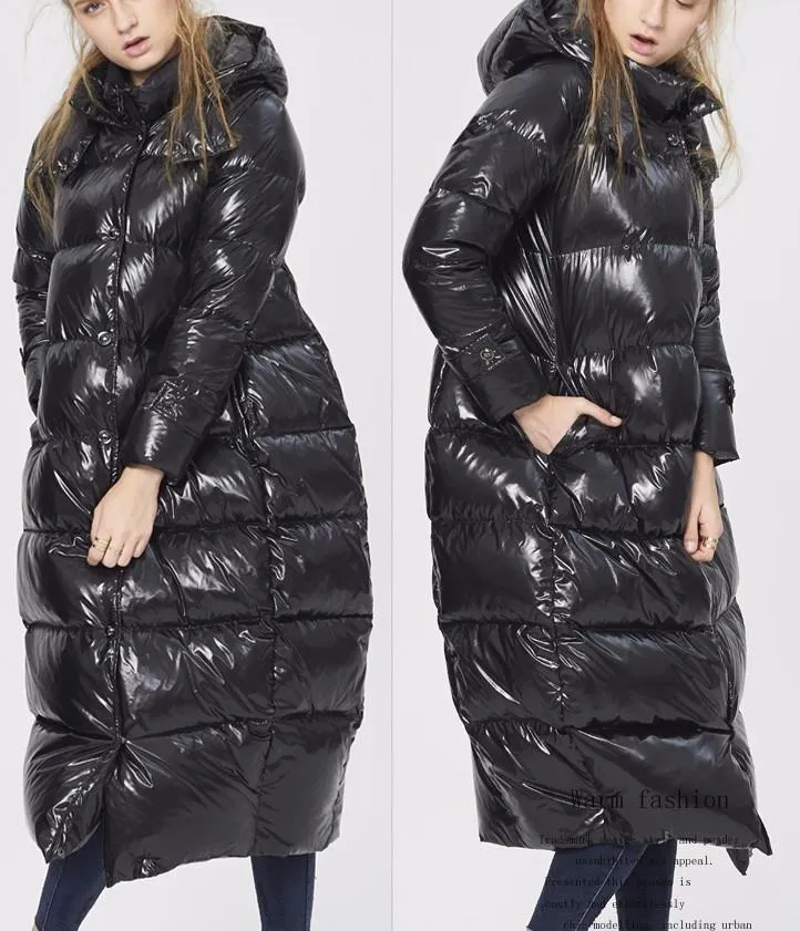 Black Glossy Paneled Puffer Down Coat