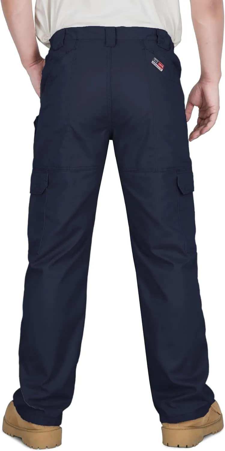BOCOMAL FR Pants for Men Double Front Flame Resistant Cargo 10 Multi-Pockets Elastic Waist Work Pants