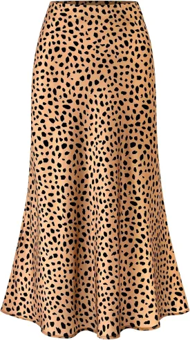 BTFBM Satin Skirts for Women Trendy Summer 2025 High Waisted A-Line Leopard Print Cocktail Wedding Long Silk Midi Skirt