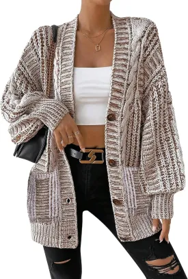 Cakulo Womens Oversized Chunky Cable Knit Cardigan Sweaters 2024 Fall Open Front Button Women Cardigans Pocket