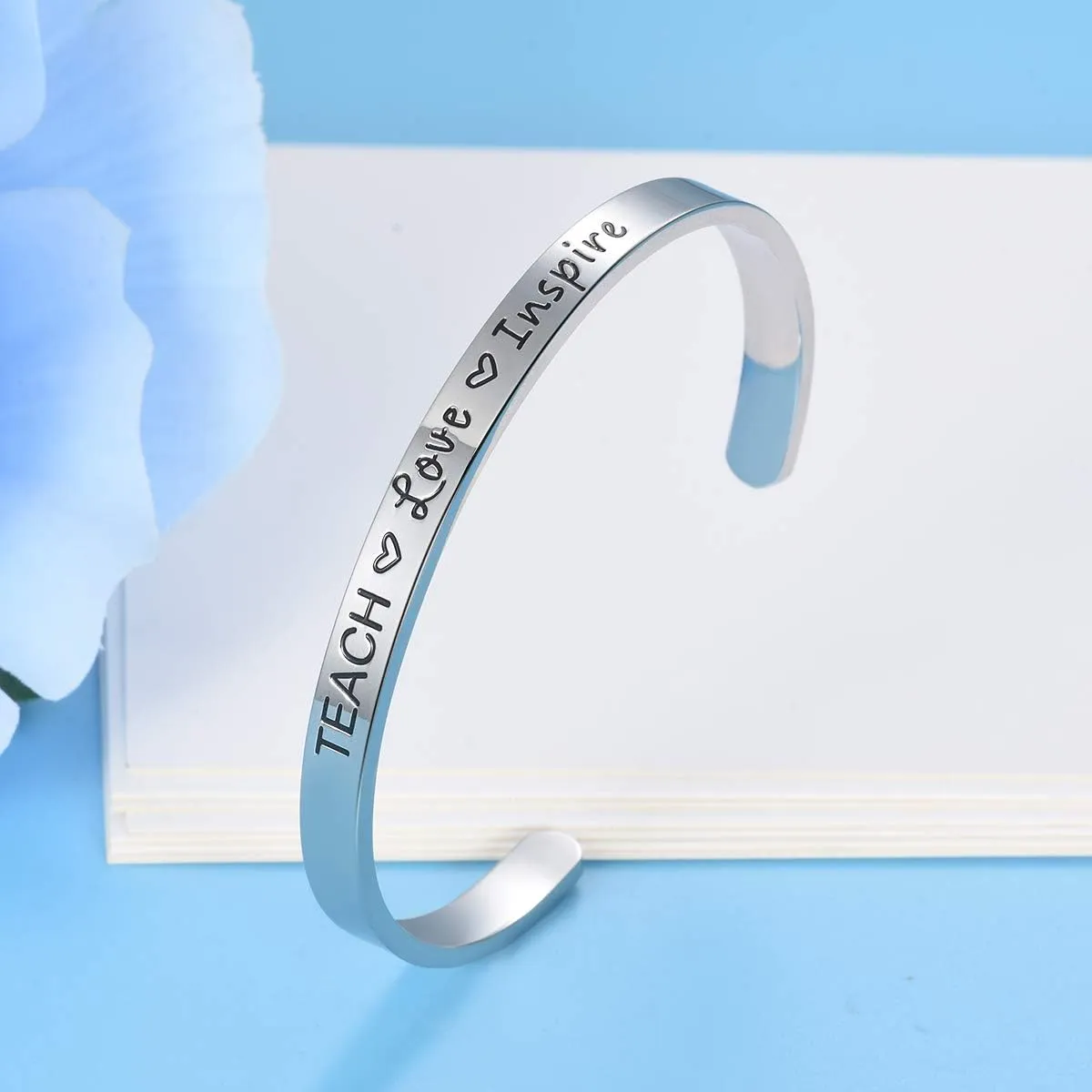 CERSLIMO Teacher Thank You Gifts for Women - Bracelet Cuff Bangle for Christmas, Graduation, Appreciation, Back to School, End of Year, Retirement - From Students