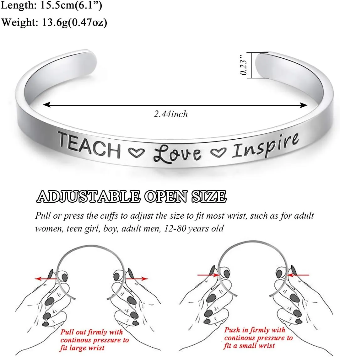 CERSLIMO Teacher Thank You Gifts for Women - Bracelet Cuff Bangle for Christmas, Graduation, Appreciation, Back to School, End of Year, Retirement - From Students