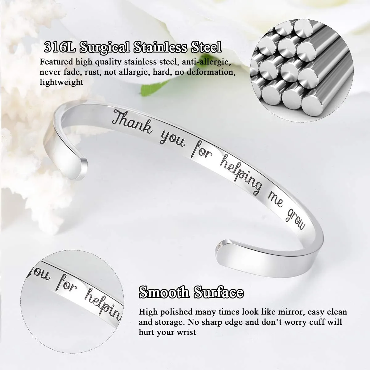 CERSLIMO Teacher Thank You Gifts for Women - Bracelet Cuff Bangle for Christmas, Graduation, Appreciation, Back to School, End of Year, Retirement - From Students