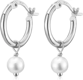 Dangle Hoop Earrings for Women, 925 Sterling Silver Hoop Earrings with Charms Tiny Baguette Round Teardrop Trio Cubic Zirconia Pearl Drop Dangling Cartilage Helix Tragus Diamond Jewelry Gifts