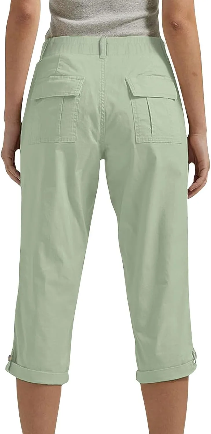Dressy Capri Pants for Women Casual High Waisted Capris Cargo Pants with Pockets Slim-Fit Tapered Leg Cotton Capris