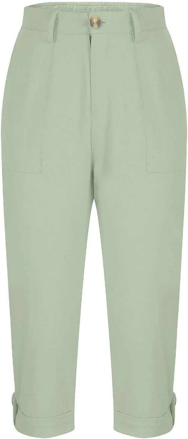 Dressy Capri Pants for Women Casual High Waisted Capris Cargo Pants with Pockets Slim-Fit Tapered Leg Cotton Capris