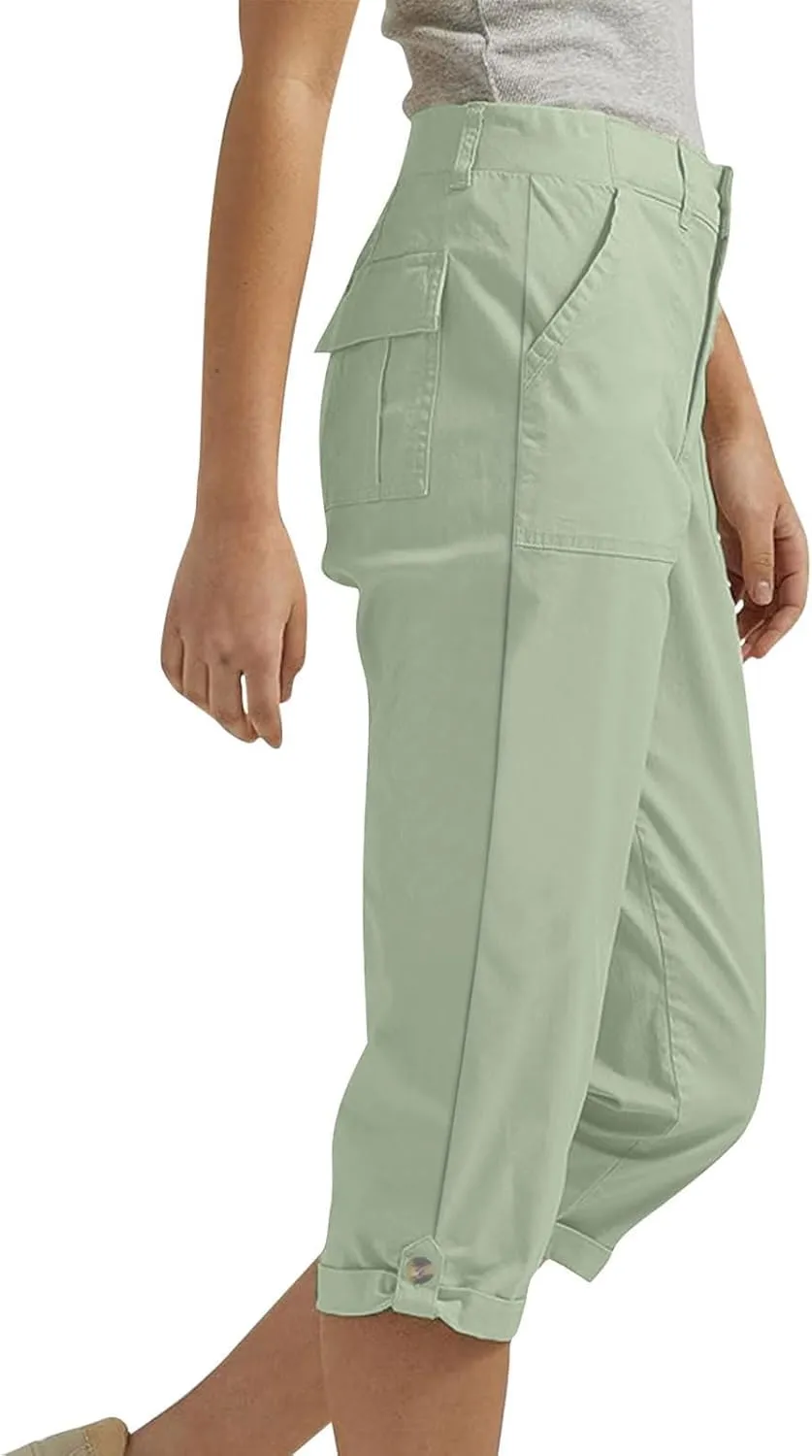 Dressy Capri Pants for Women Casual High Waisted Capris Cargo Pants with Pockets Slim-Fit Tapered Leg Cotton Capris