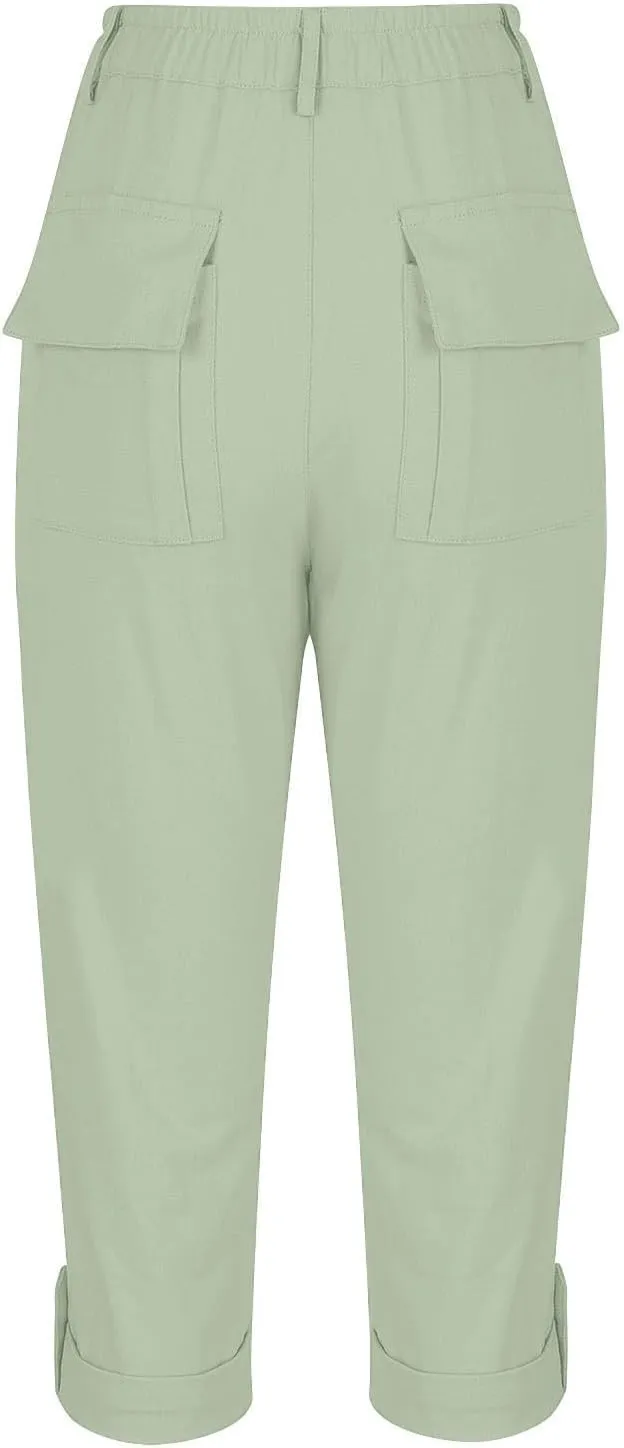 Dressy Capri Pants for Women Casual High Waisted Capris Cargo Pants with Pockets Slim-Fit Tapered Leg Cotton Capris