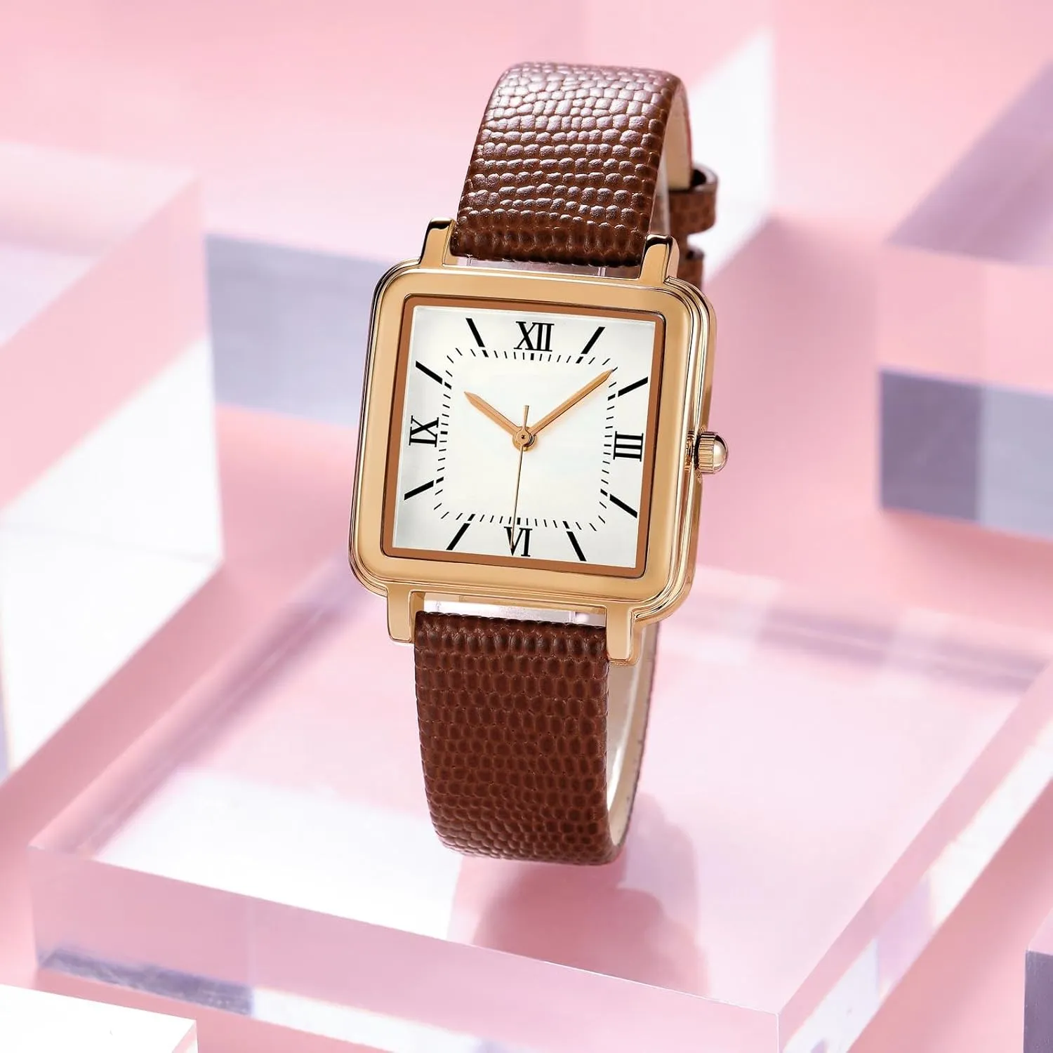 findtime Retro Square Watches for Women Relogio Feminino Elegant Leather Stainless Steel Band Ladies Analog Quartz Wrist Watch 3 ATM Water Resistant with Roman Numerals Dial