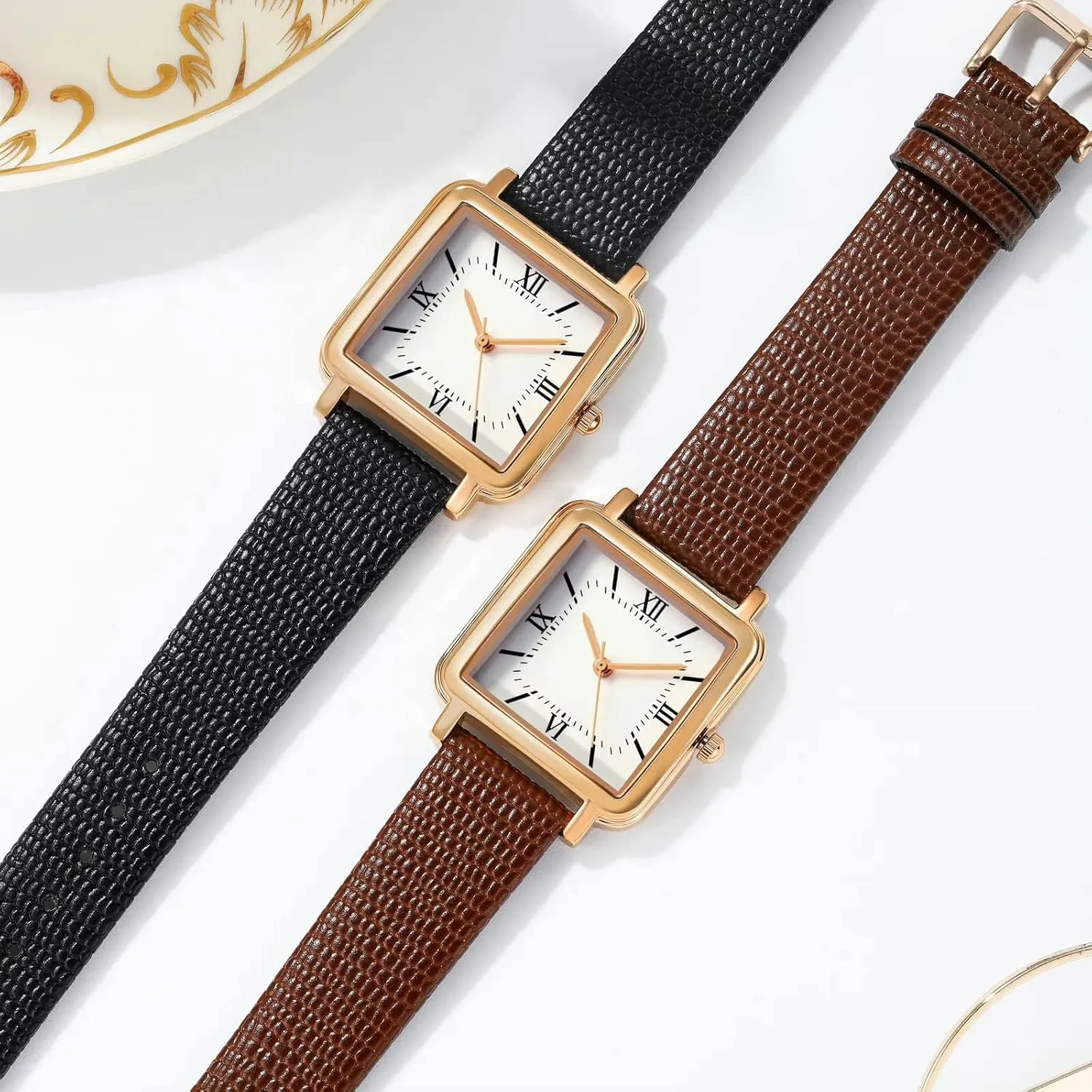 findtime Retro Square Watches for Women Relogio Feminino Elegant Leather Stainless Steel Band Ladies Analog Quartz Wrist Watch 3 ATM Water Resistant with Roman Numerals Dial
