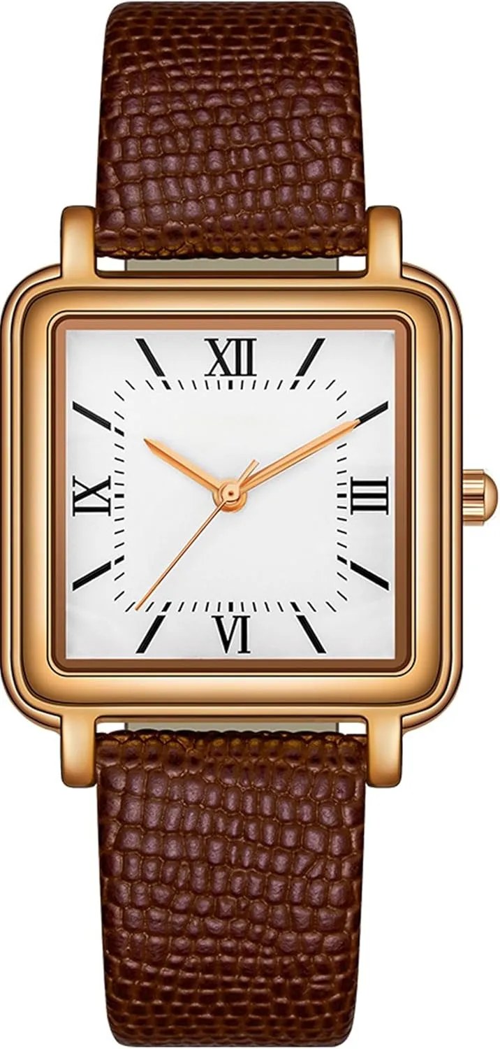 findtime Retro Square Watches for Women Relogio Feminino Elegant Leather Stainless Steel Band Ladies Analog Quartz Wrist Watch 3 ATM Water Resistant with Roman Numerals Dial