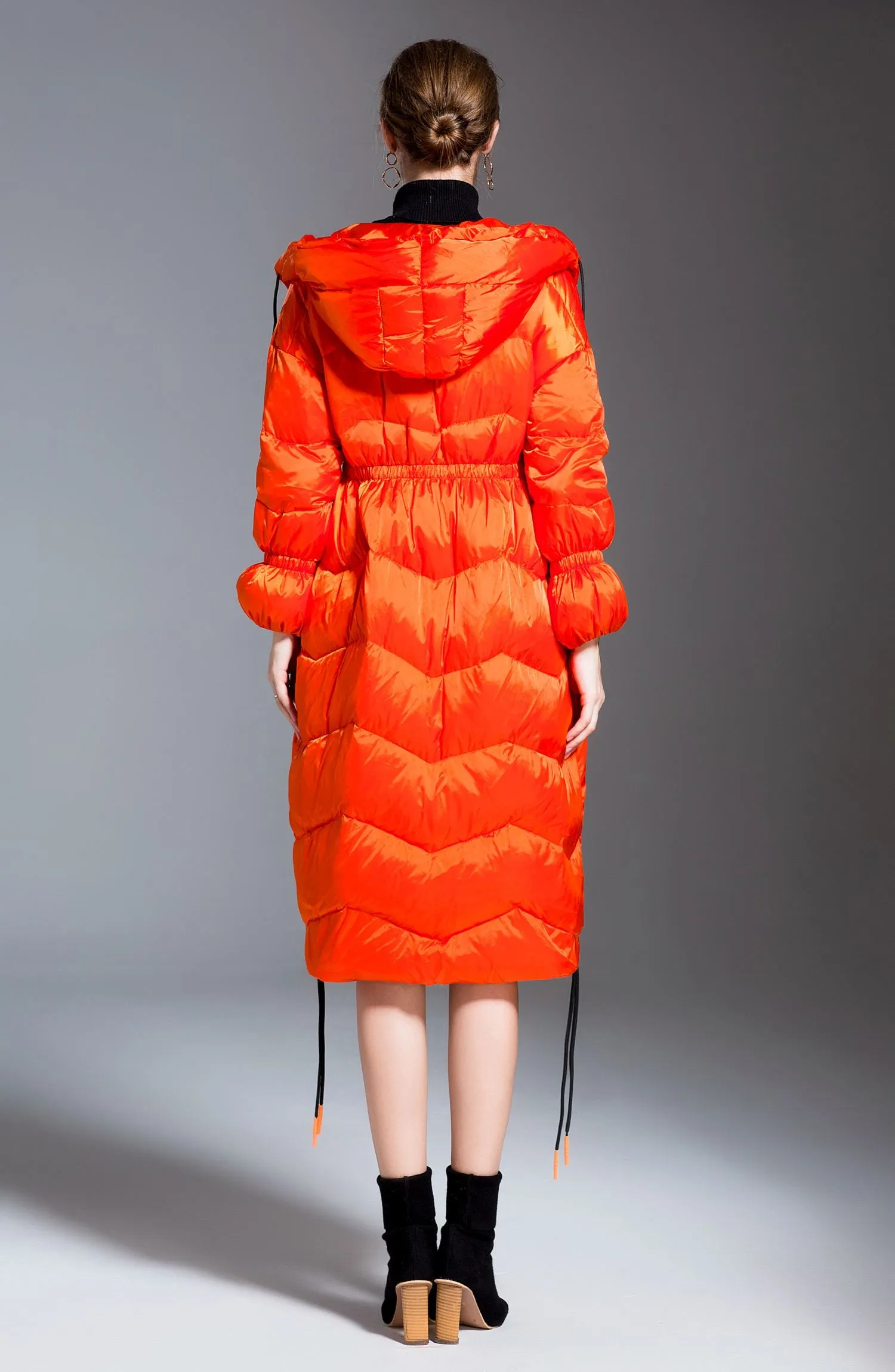 Glossy Hooded Drawcord Down Puffer Coat