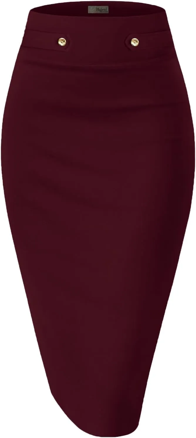 Hybrid & Company Womens Pencil Skirt Premium Nylon Ponte Stretch Office Made in The USA Below Knee