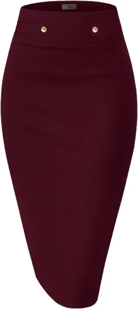 Hybrid & Company Womens Pencil Skirt Premium Nylon Ponte Stretch Office Made in The USA Below Knee