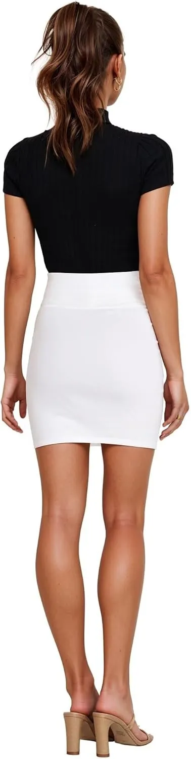 Hybrid & Company Women's Super Comfort Stretchy Basic Mini Pencil Skirt with Side Slit