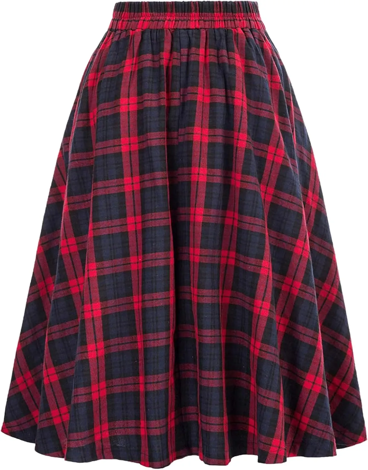 Joe Wenko Women's High Waist Plaid A-line Long Skirt