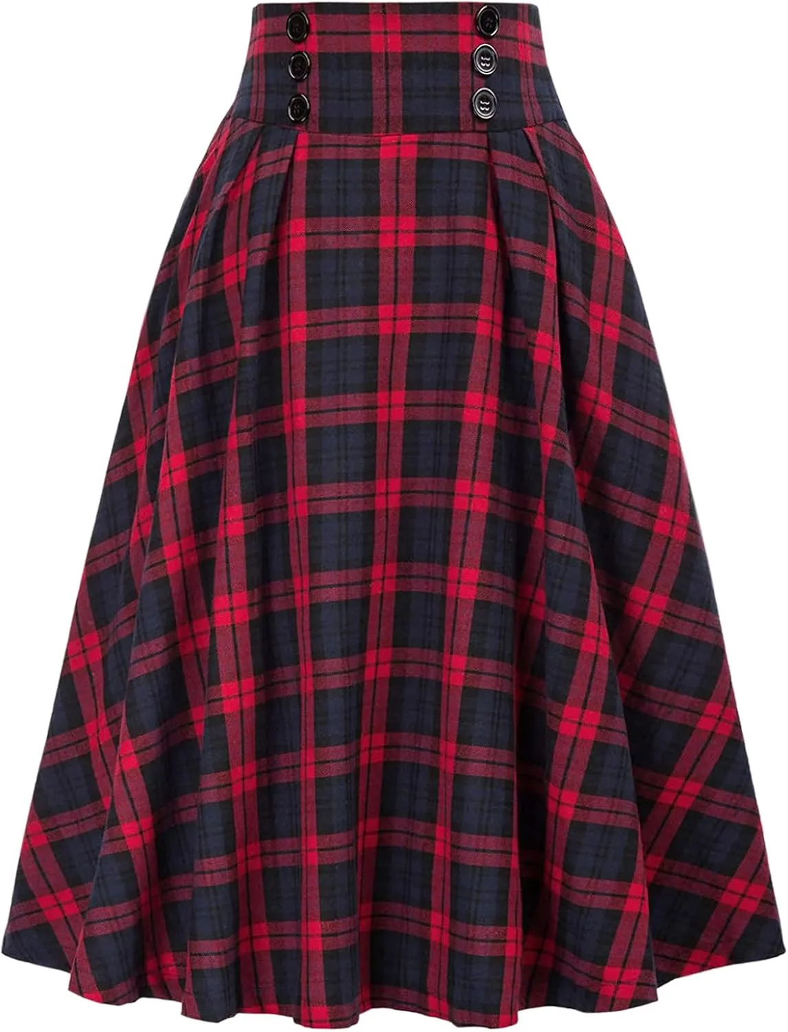 Joe Wenko Women's High Waist Plaid A-line Long Skirt