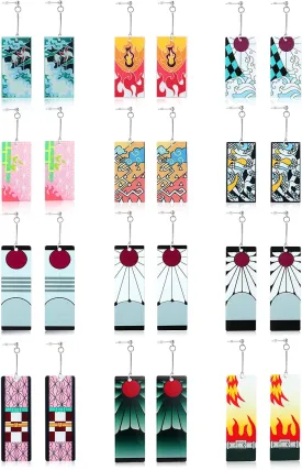 KAERUN 12 Pairs Women's Tanjiro Earrings Anime Demon Slayer Earrings Cosplay Fashion Double-sided Acrylic Alloy Resin Earrings