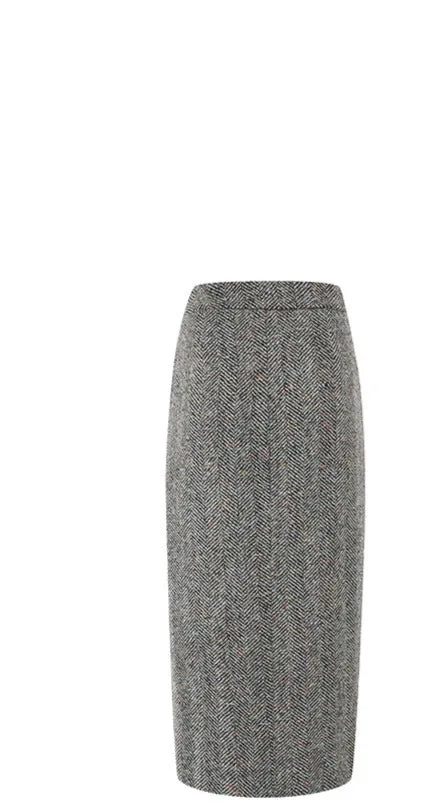 LEDIM W tweed woo fall winter tweed midi penciT slit skirt  - Slli