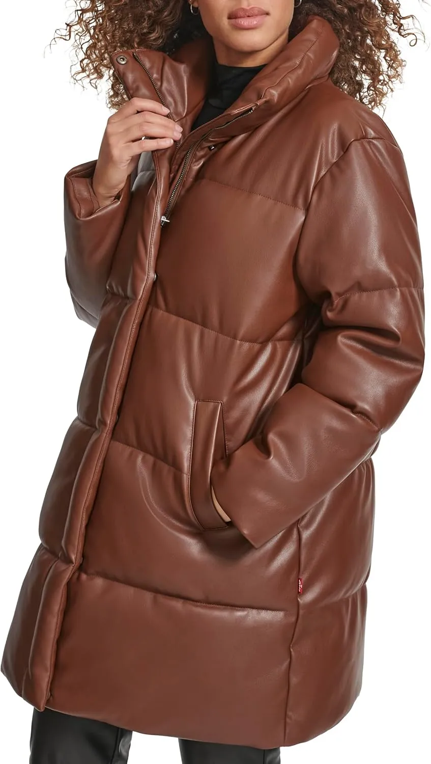 Levi's Women's Faux Leather Mid-Length Puffer Coat