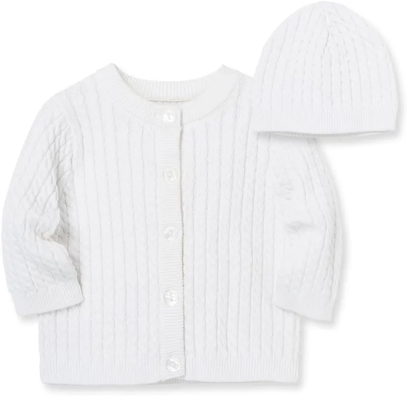 Little Me Baby Boys' and Girls' Cable Knit Sweater and Cap Set