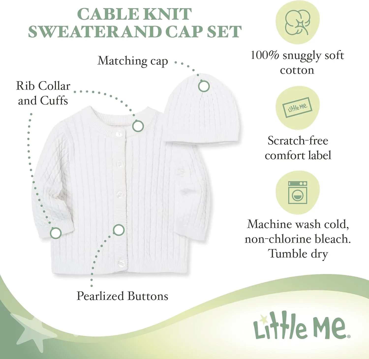 Little Me Baby Boys' and Girls' Cable Knit Sweater and Cap Set