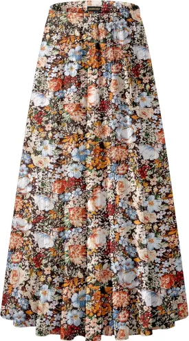 NASHALYLY Women's Chiffon Elastic High Waist Pleated A-Line Flared Maxi Skirts