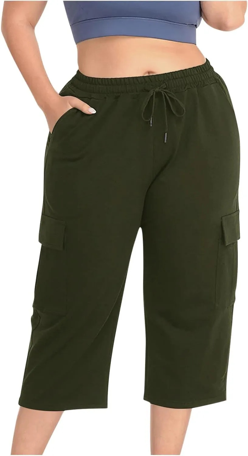 Plus Size Cargo Pants Women Stretch Loose Fit Casual Capris Summer Lightweight Quick Dry Travel Outdoor Hiking Pants