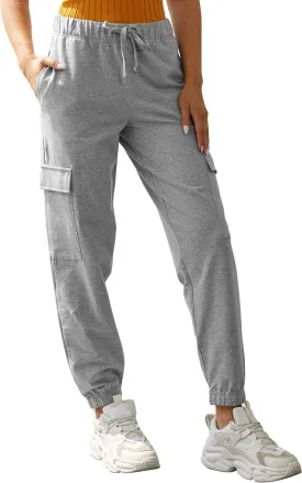 PULI Women's Loose Cargo Sweatpants Pockets Sporty Gym Athletic Fit Jogger Pants Yoga Lounge Trousers