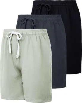 Real Essentials 3 Pack: Men's Cotton 9" French Terry Casual Lounge Sweat Shorts with Pockets (Available in Big & Tall)