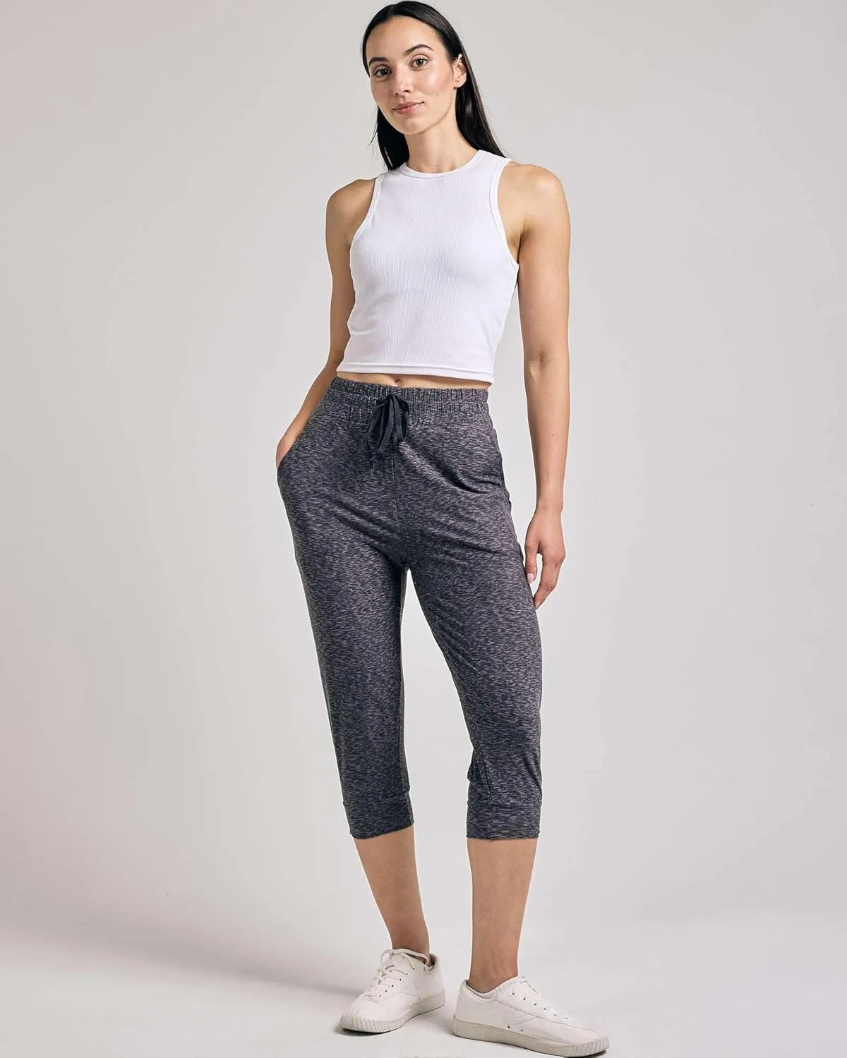 Real Essentials 3-Pack: Women's Ultra Soft Lounge Capri Joggers Sweatpants Athletic Yoga with Pockets(Available in Plus Size)