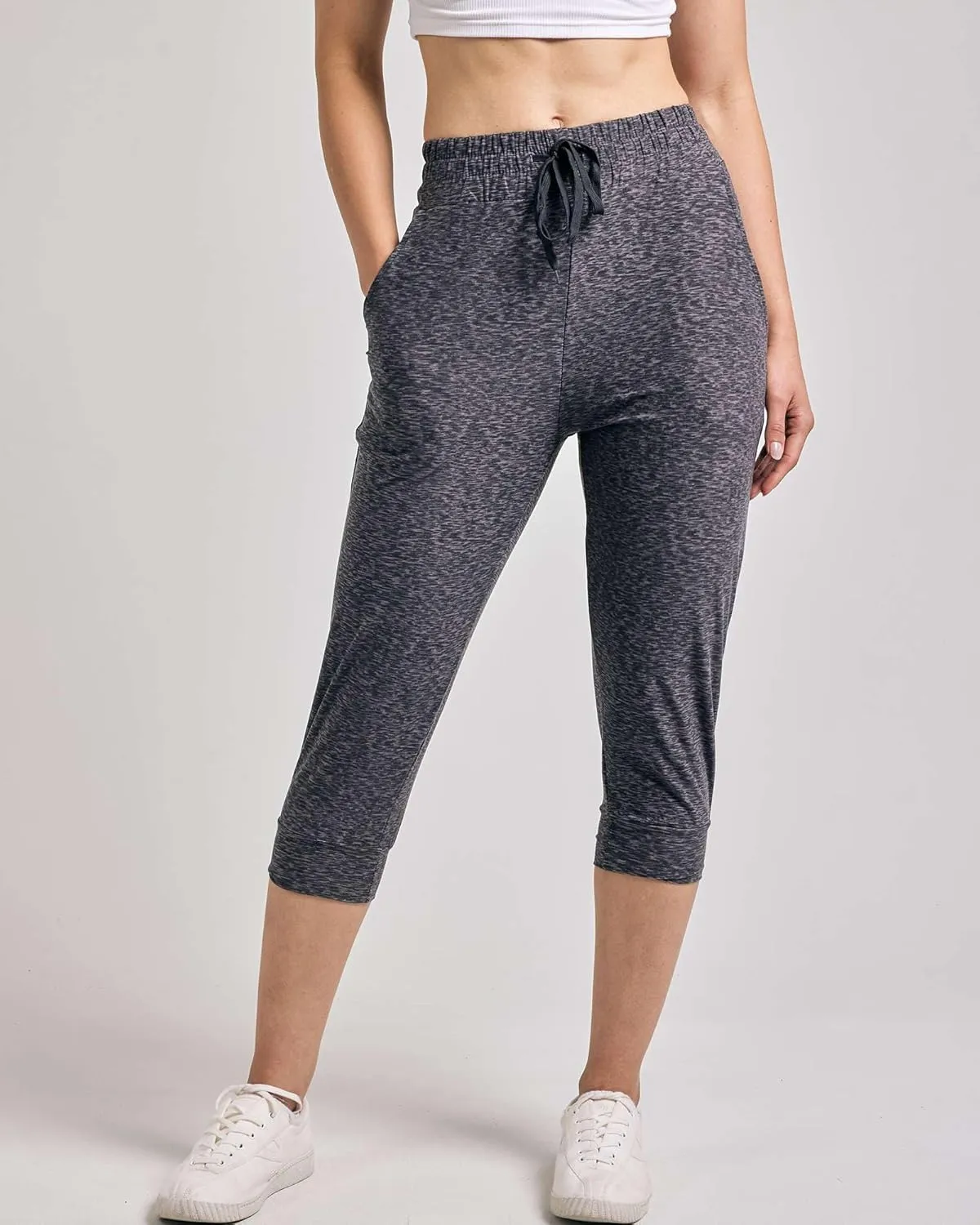 Real Essentials 3-Pack: Women's Ultra Soft Lounge Capri Joggers Sweatpants Athletic Yoga with Pockets(Available in Plus Size)