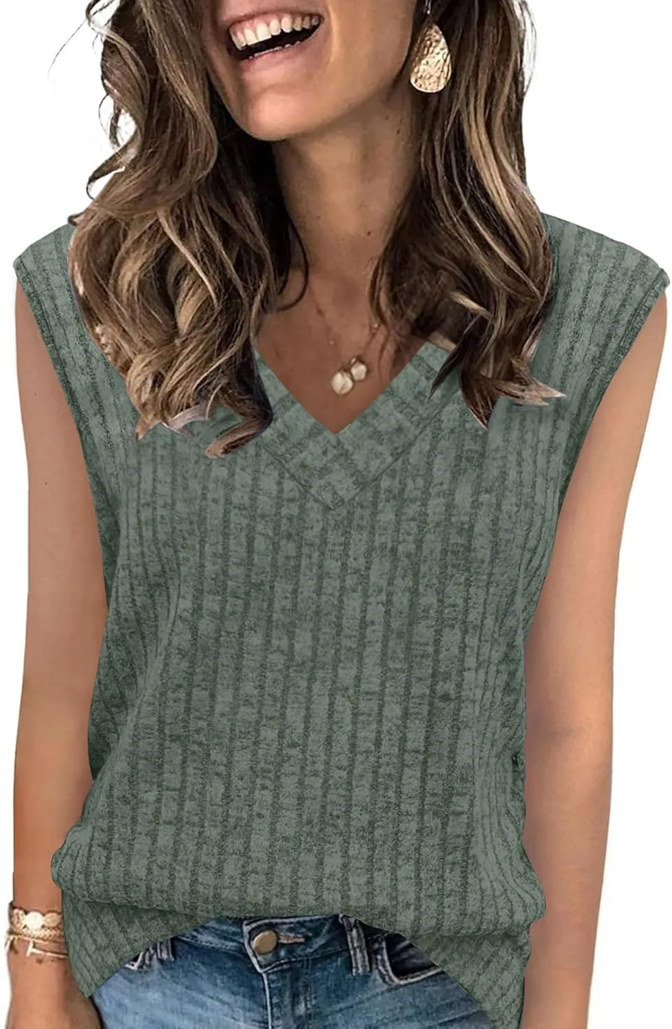 SAMPEEL Womens V Neck Sleeveless Sweater Tank Top Spring Casual Sweater Vest Summer Outifts 2025