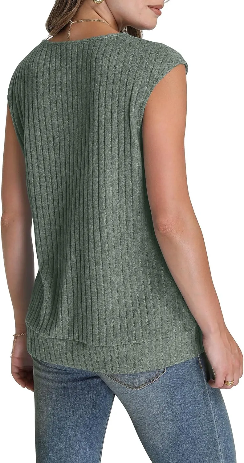 SAMPEEL Womens V Neck Sleeveless Sweater Tank Top Spring Casual Sweater Vest Summer Outifts 2025
