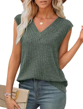 SAMPEEL Womens V Neck Sleeveless Sweater Tank Top Spring Casual Sweater Vest Summer Outifts 2025