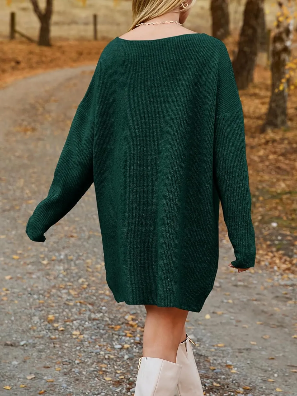 Saodimallsu Womens Oversized Sweater Dress Fall V Neck Long Sleeve Ribbed Knit Casual Loose Mini Pullover Dresses