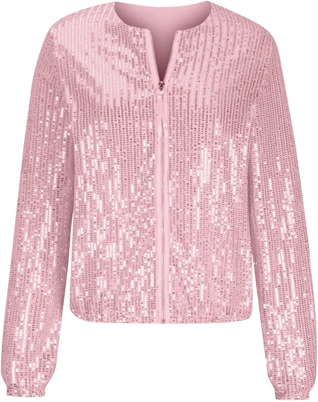 Sequin Jackets for Women Sparkly Bomber Jacket Zip Up Cardigans for Women Trendy Concert Tops for Women