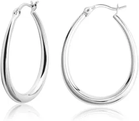 Silver Oval Hoop Earrings Hypoallergenic 14K Gold Plated Sterling Silver Lightweight Oval Hoop Earrings for Women Gilrs