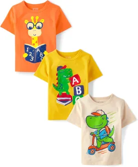 The Children's Place Baby and Toddler Boys' School Days Short Sleeve Graphic T-Shirts, Multipack