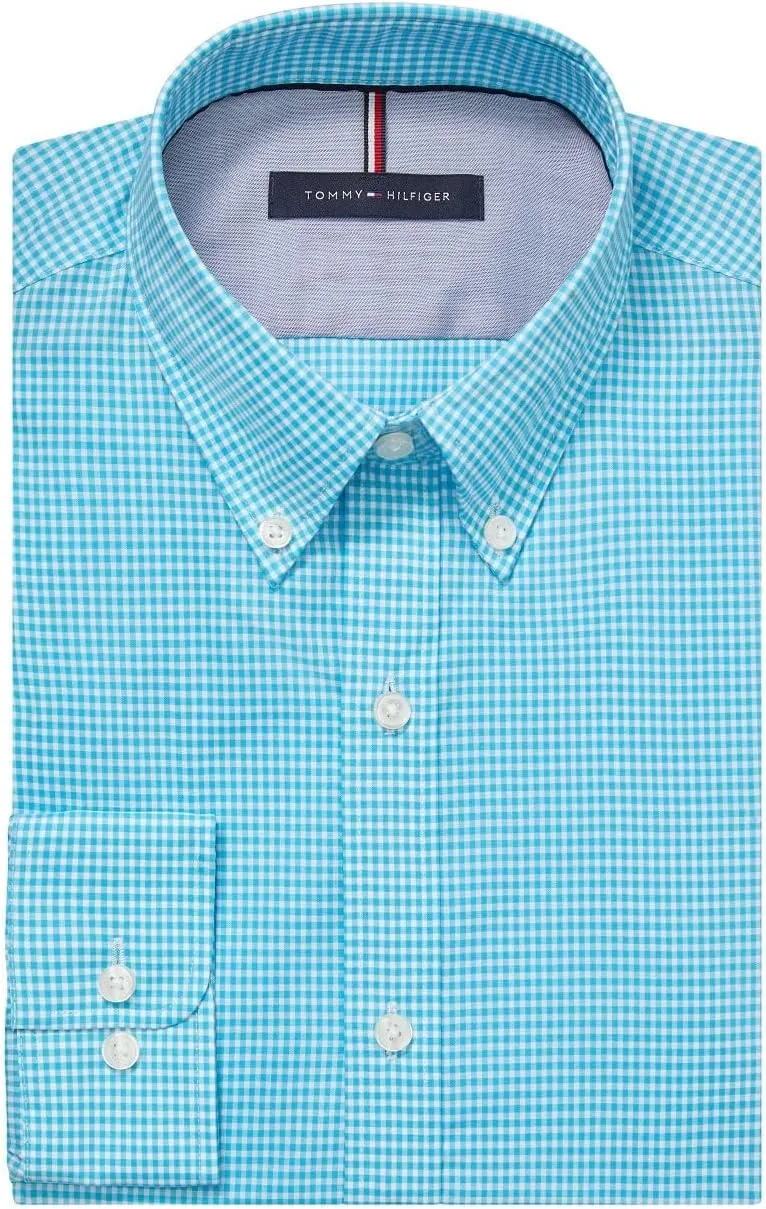 Tommy Hilfiger Men's Slim Fit Non Iron Gingham Dress Shirt - Amazon Exclusive
