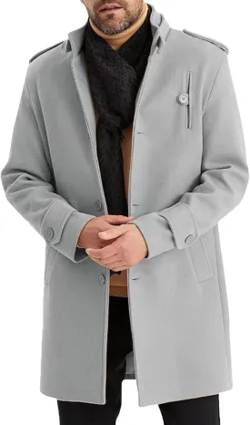 Trench Coat Men Wool Blend Double Breasted Notched Lapel Slim Fit Mid Long Windbreaker Causal Business Overcoat