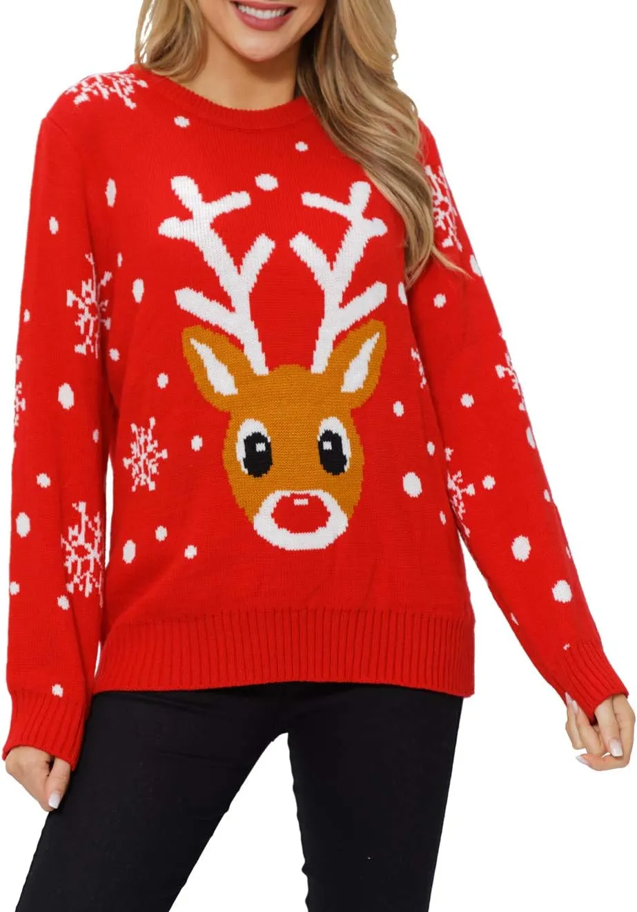 VENTELAN Women's Christmas Sweater Funny Christmas Tree Ugly Pullover Snowflake Long Sleeve Sweater Shirt