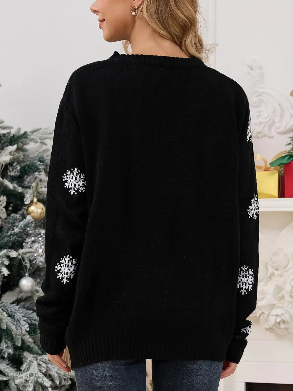 VENTELAN Women's Christmas Sweater Funny Christmas Tree Ugly Pullover Snowflake Long Sleeve Sweater Shirt